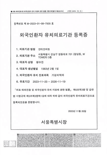 Foreign patient attraction medical institution registration